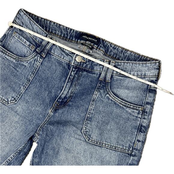 Aeropostale Women’s Mid Rise Flare Cargo Jeans Blue Denim Y2K Wide Leg Pants 14 - Picture 2 of 10